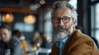 © Галя Дорожинська - Senior man in glasses at restaurant. Generative by AI
