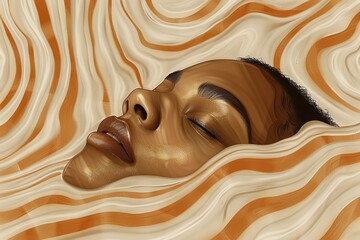 Wall Mural - Abstract portrait of a woman's face with flowing lines and warm earthy tones