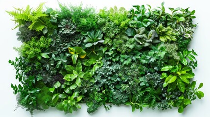 Sticker - Vertical garden panel with a variety of green plants and foliage, set against a white background, emphasizing natural beauty and eco-friendly design