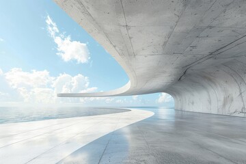 Wall Mural - Empty curved concrete floor with water canal