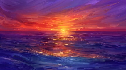 Wall Mural - painting of a sunset over the ocean