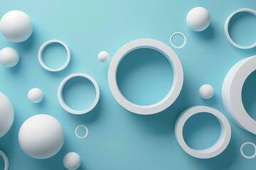 Sticker - Blue background with decorative objects and white rings ideal for poster cover branding wallpaper banner website presentation