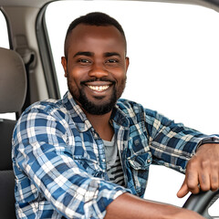 Wall Mural - the smiling african american man embodies success as he proudly drives his new isolated on white background, studio photography, png