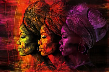 Sticker - Detailed portrait of women with intricate hairstyles and colorful gradient effects