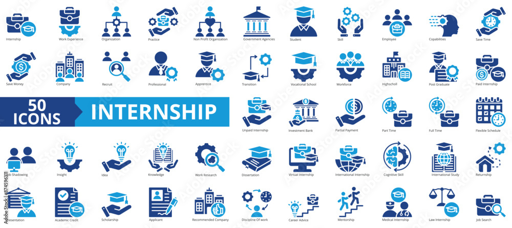Internship icon collection set. Containing work experience, apprentice ...
