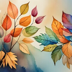 Wall Mural - colorful autumn leaves watercolor concept painting
