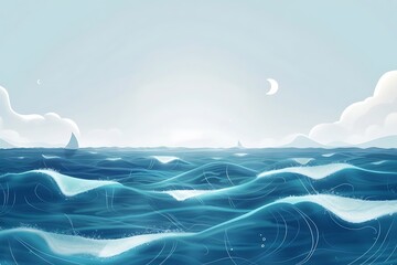 Wall Mural - A calming, ocean-themed hero image with interactive wave animations for a wellness retreat website