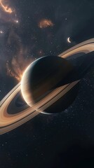 Wall Mural - saturn from the perspective of its rings, photorealistic 