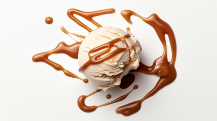 Sticker - Delicious vanilla ice cream with rich caramel sauce. Perfect for dessert menus, food blogs, and culinary art. High-quality, close-up image showcasing elegant presentation and tempting appearance. AI