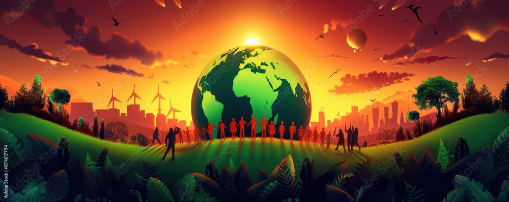 Climate change activism scene with passionate community gathering ...