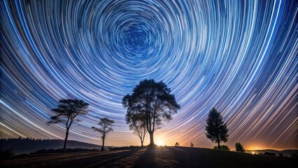 Wall Mural - stunning star trail in the night sky with silhouette of trees , astronomy, astrophotography, night p