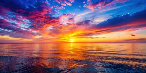 Wall Mural - Sunset casting a colorful glow over the calm sea , sunset, sea, ocean, horizon, peaceful, calming, nature, beauty, scenic