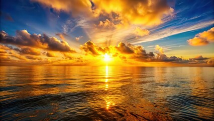 Wall Mural - Sunrise casting a golden glow over the calm sea , sunrise, golden, glow, sea, ocean, horizon, calm, peaceful, nature, beauty