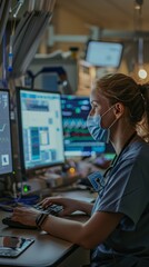 Wall Mural - Nurse Using Computer in COVID-19 Ward