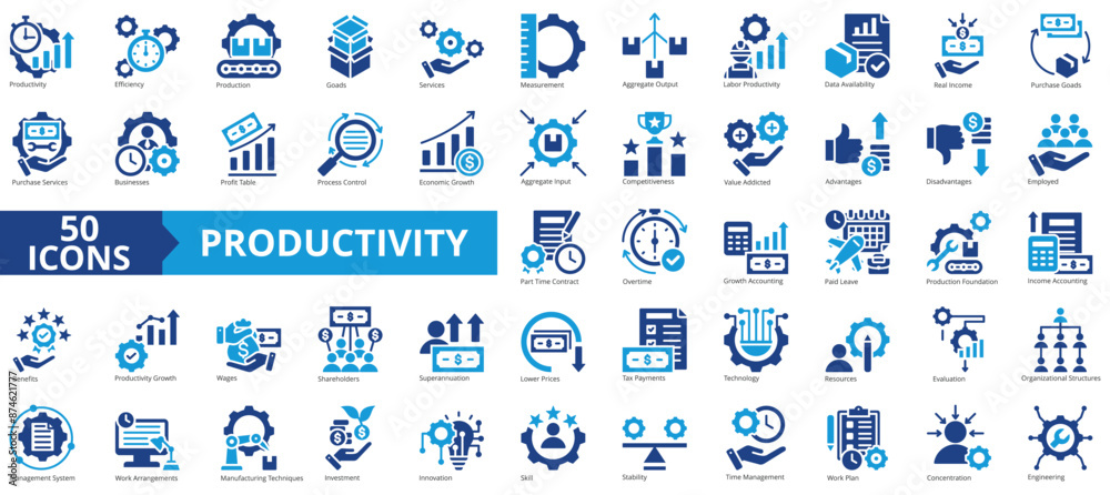 Work Efficiency Icon Set Productivity icon collection set. Containing time management, work plan ...