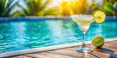 Poster - Summertime vibes with a refreshing margarita by the pool , summer, cocktail, drink, vacation, relaxation, tropical