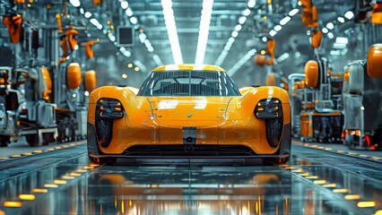 Poster - Industrial high-tech line for the assembly and production of modern cars at the plant