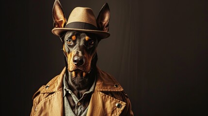 Sticker - A charismatic Doberman dog posing as a boss, classy and stylish, dressed like a masculine and tough human gangster