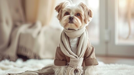 Wall Mural - A fashionable little dog posing as a stylish model, dressed classy, chic and elegant