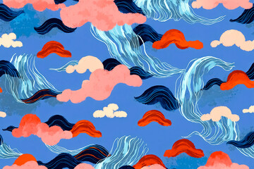 Poster - Abstract Clouds and Waves Seamless Pattern