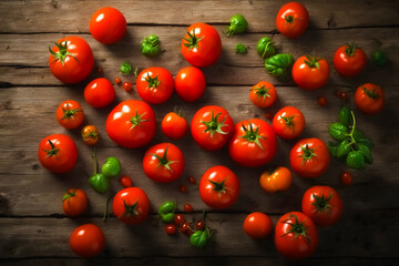 Canvas Print - Fresh red tomatoes on a wooden background