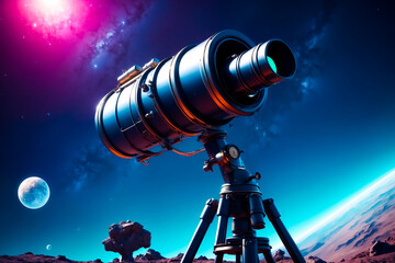 Wall Mural - telescope on a desert planet