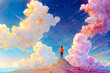 © Rysak - Man Reaching for the Stars on a Colorful Cloud Landscape