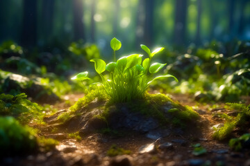 Wall Mural - Lush Green Foliage Emerging from the Forest Floor