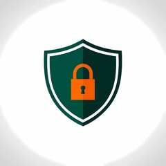 Security Shield with Orange Lock Icon on White Background Representing Data Protection and Cybersecurity
