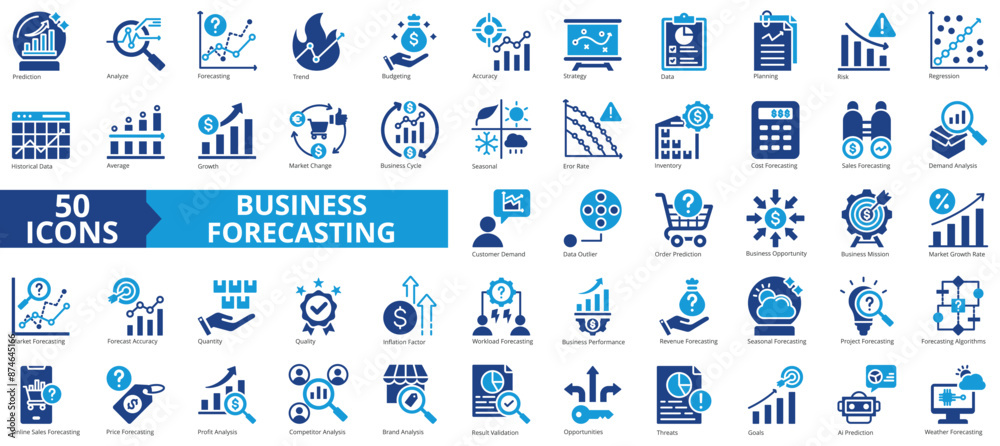 Business forecasting icon collection set. Containing prediction ...