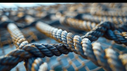 Thin but sy steel cables crisscross under the cargo net creating a supportive framework. They are ly visible but provide essential structure and strength to the net.