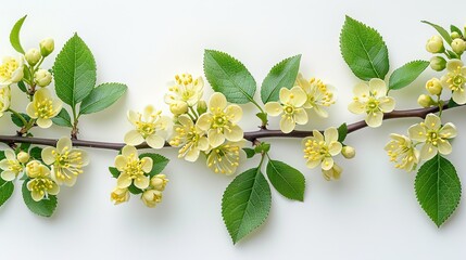 Wall Mural - barberry branch,green leaves on white background minimal flat lay style flower composition top view copy space.image illustration