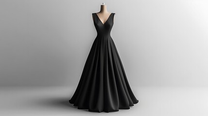 Black V-Neck Ball Gown Dress on Mannequin 3D Illustration