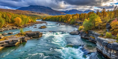 Sticker - River landscape in Abisko National Park, Sweden, river, landscape, Abisko National Park, Sweden, nature, wilderness