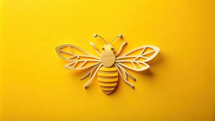 Sticker - Paper bee cutout isolated on vibrant yellow background, bee, cutout, paper, craft, decoration, insect, handmade, colorful