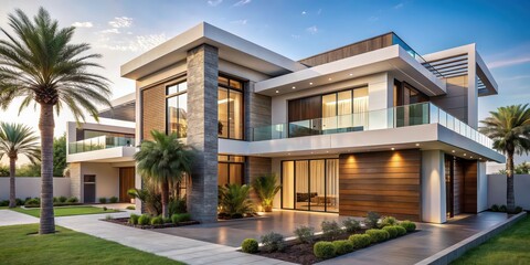 Poster - Modern exterior of a luxurious Dubai house with stylish design and clean lines, Dubai, house, modern, exterior, luxurious