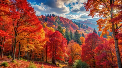 Wall Mural - Majestic red forest with vibrant autumn foliage , nature, trees, foliage, autumn, red, vibrant, beauty, landscape