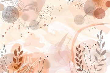 Poster - A soft pastel background with abstract shapes and plants, providing an elegant setting for your template