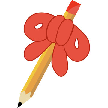 Red Bow With Pencil Back To School Design For Trendy Teacher.   Pencil With Bow Design.