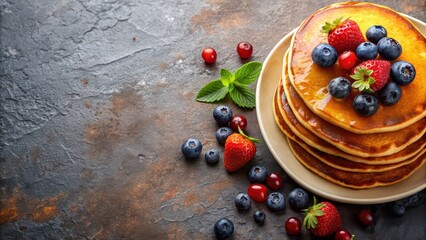 Canvas Print - Pancakes border background with fresh berries and maple syrup, pancakes, border, background, fresh, berries, maple syrup