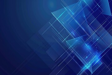 Poster - Blue background with abstract geometric shapes and lines, representing technology