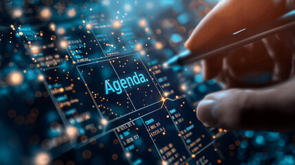 Fototapete - Businessman pointing agenda word on digital screen