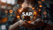 © Andres Mejia - Businessman holding sap software global erp enterprise resource planning system