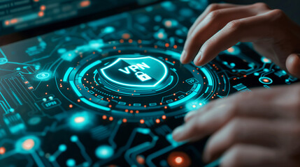 Aufkleber - It specialist is activating vpn connection on a touch screen interface