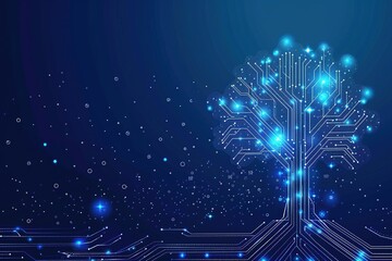 Poster - vector circuit board tree, blue background, technology concept Free Space for text