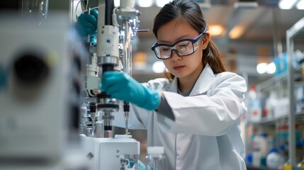 Canvas Print - A bioengineer in a lab working with advanced equipment to develop new medical technologies, representing the future of healthcare innovation.