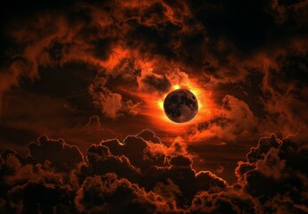 Wall Mural - the sun is seen through clouds in a dark sky. ai.