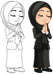 Canvas Print - Vector illustration of a praying Muslim girl