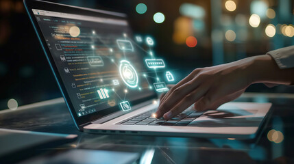 Poster - Person typing on laptop with glowing screen
