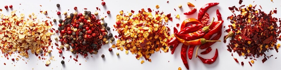 Wall Mural - High-Resolution AI-Generated Isolated Dried Red Chili Pepper Slices and Seeds on White Background, Featuring Culinary Ingredients and Spicy Flavor Concepts，Catering industry, taste, hobbies, nourishin